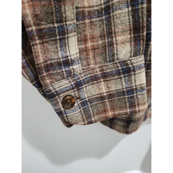 Vintage 1960 60s Pendleton Wool Board Flannel Plaid Loop Collar Flap Pockets L - Picture 6 of 8